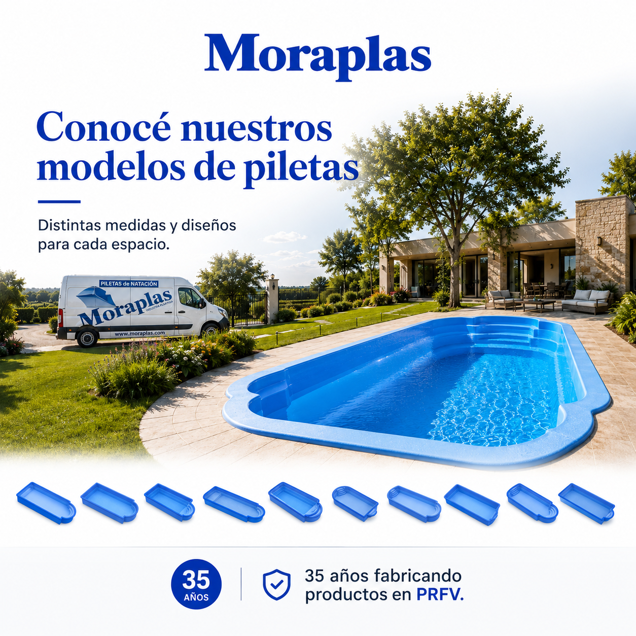 Modelos de piletas de fibra Moraplas fabricadas en PRFV